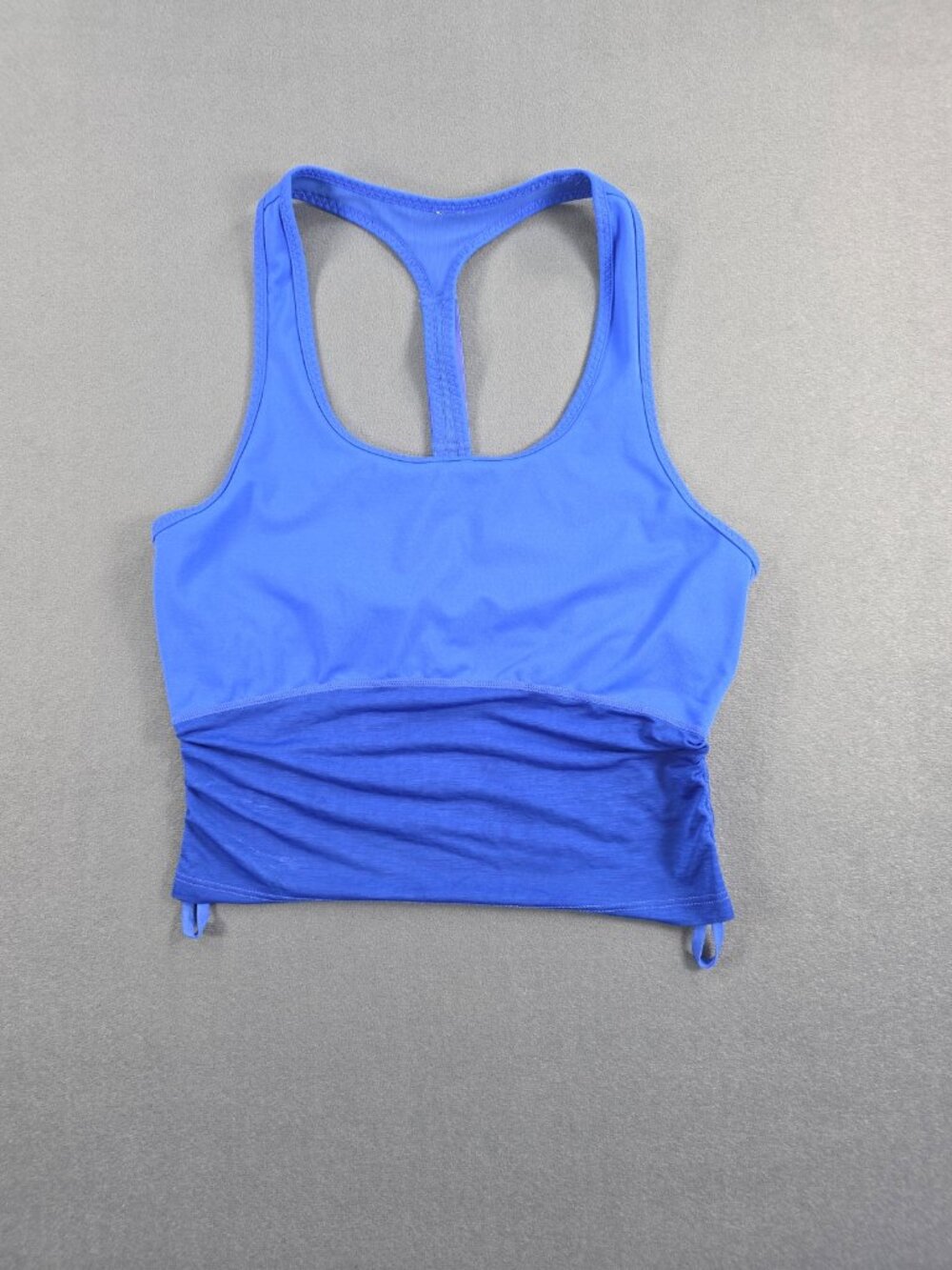 Fabletics Womens Blue Racerback Ruched Tank Built In Shelf Bra Small (Estimated)